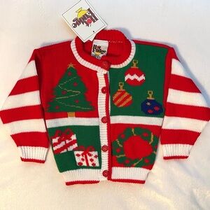 Vintage Hot Fudge Christmas Holiday Knit Cardigan Graphics Sweater Baby 18M